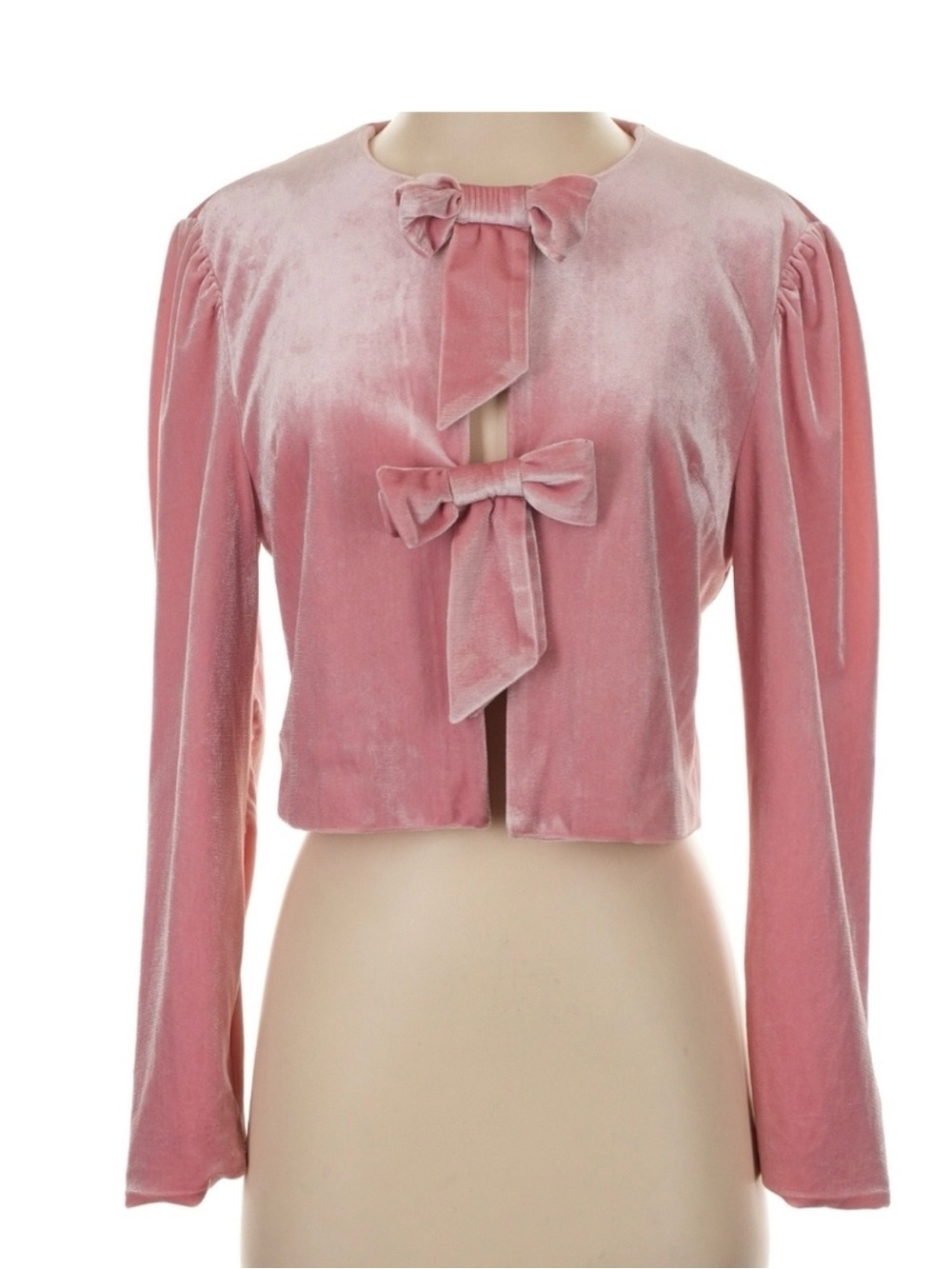 Cropped Pink Velvet Bow-Tie Blazer Jacket